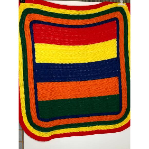 Afghan Crochet Blanket 48 X 51 Vintage Halloween Fall colors MCM - Picture 1 of 2